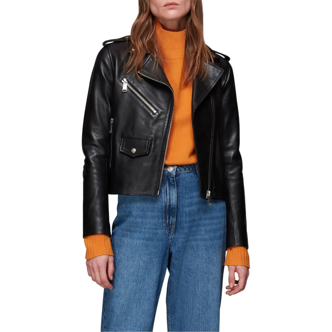 WHISTLES The Sustainable Edit Agnes Leather Jacket - Black