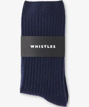 Whistles Womens Navy Ribbed-knit cashmere socks