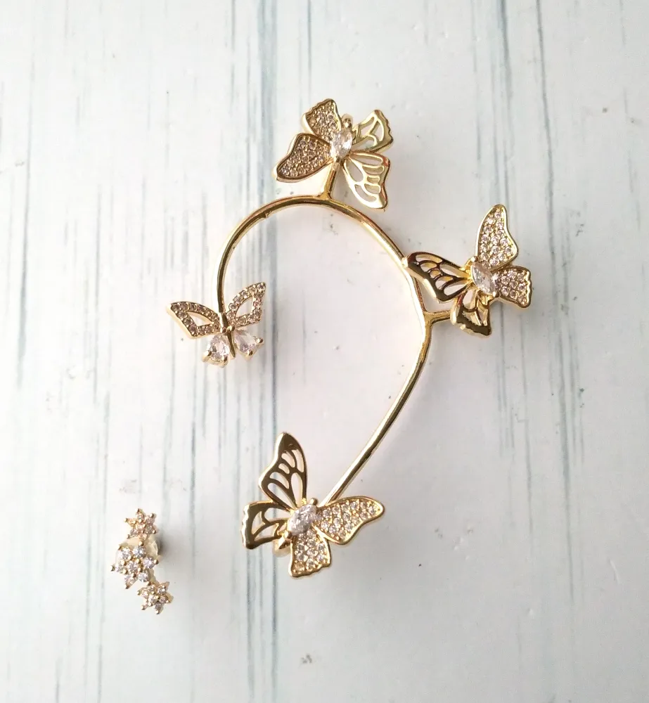 White Butterflies Ear Cuff