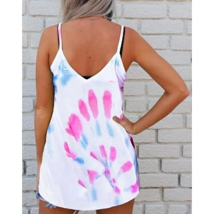 White Strappy Tie Dye Top