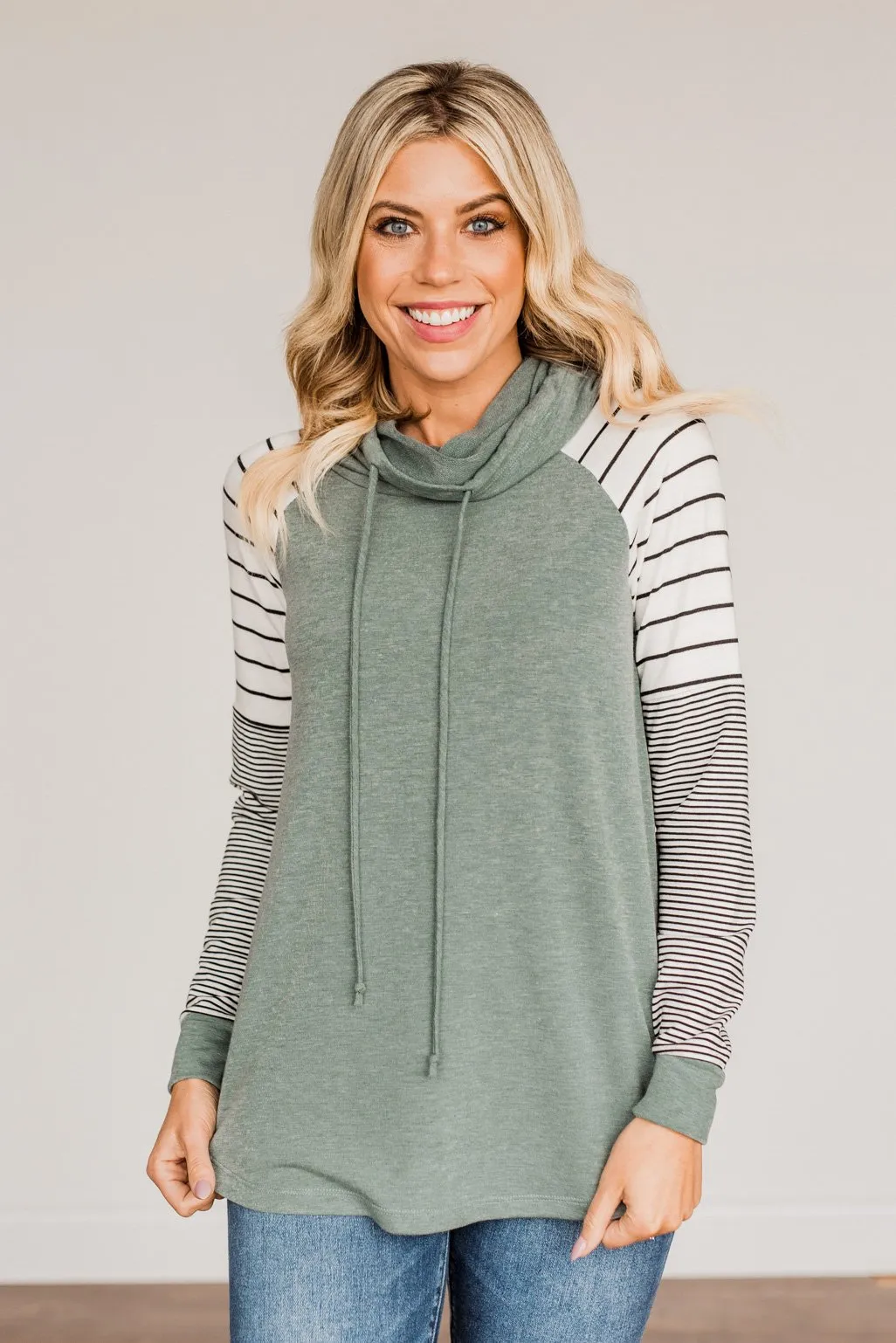 Winter Is Magic Cowl Neck Top- Light Olive