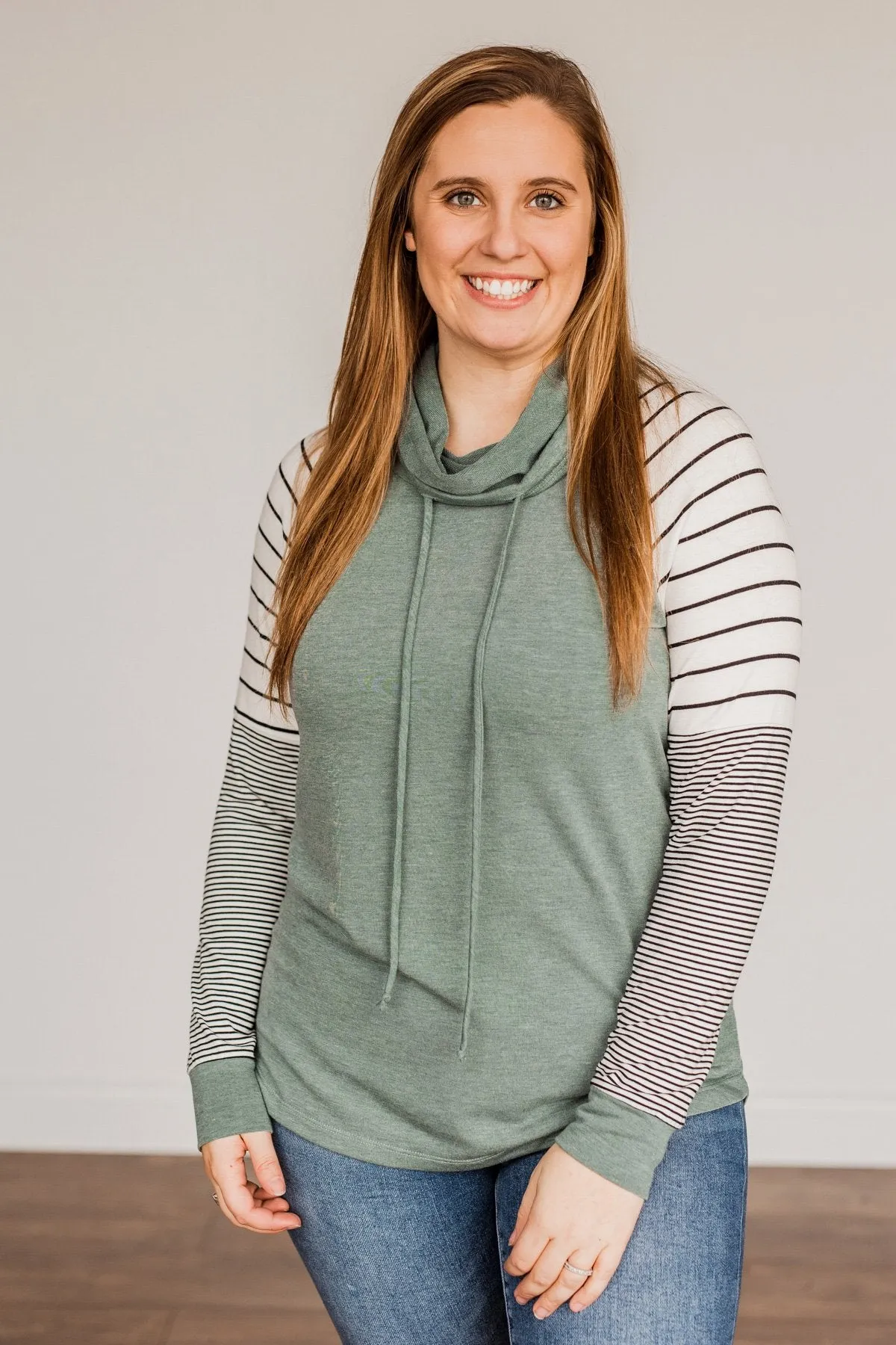 Winter Is Magic Cowl Neck Top- Light Olive