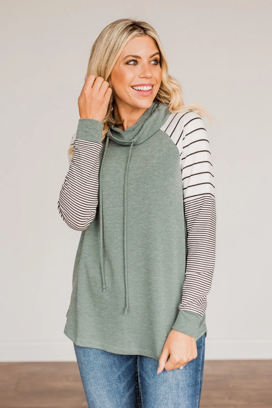 Winter Is Magic Cowl Neck Top- Light Olive