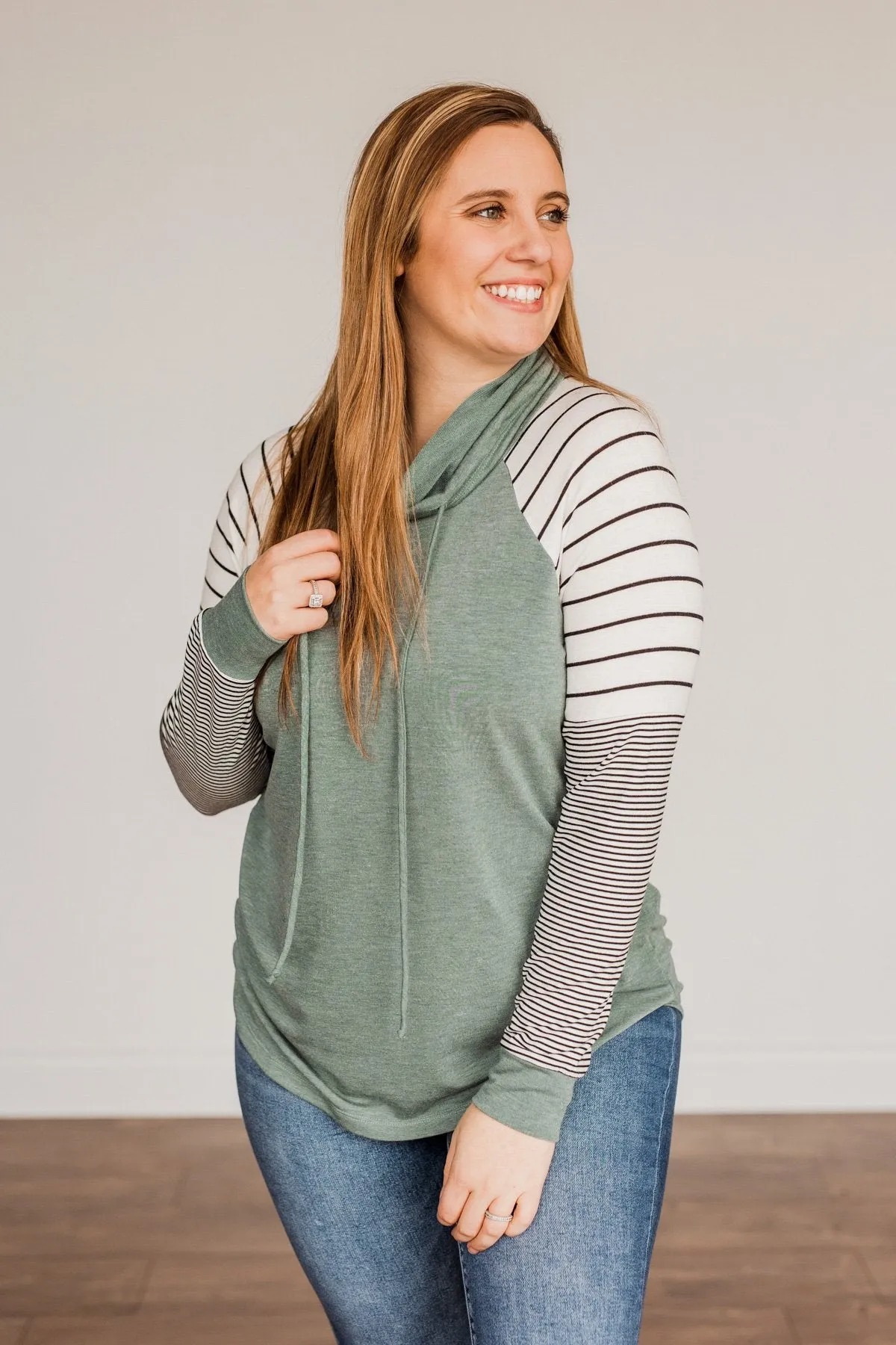 Winter Is Magic Cowl Neck Top- Light Olive