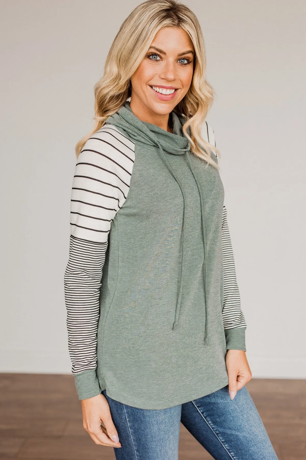 Winter Is Magic Cowl Neck Top- Light Olive