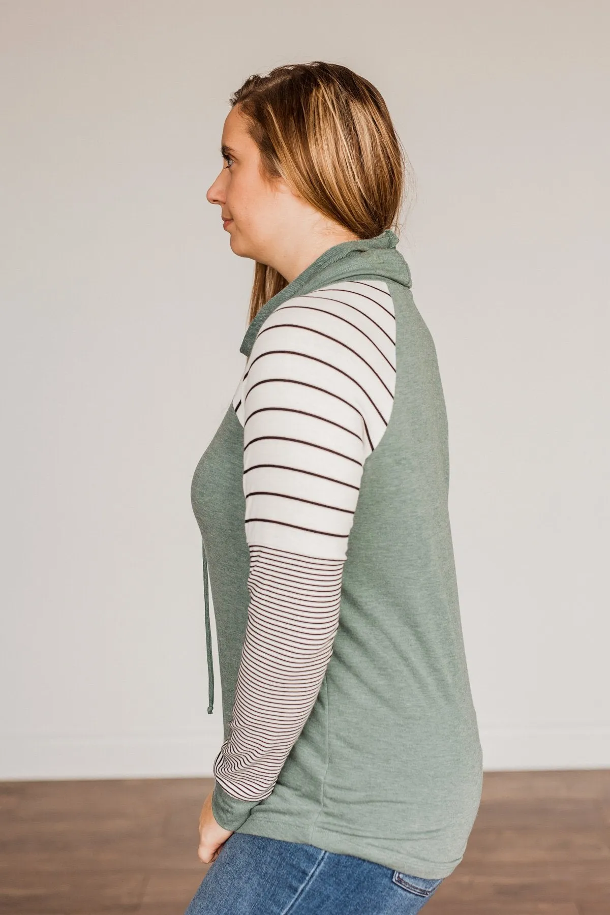 Winter Is Magic Cowl Neck Top- Light Olive