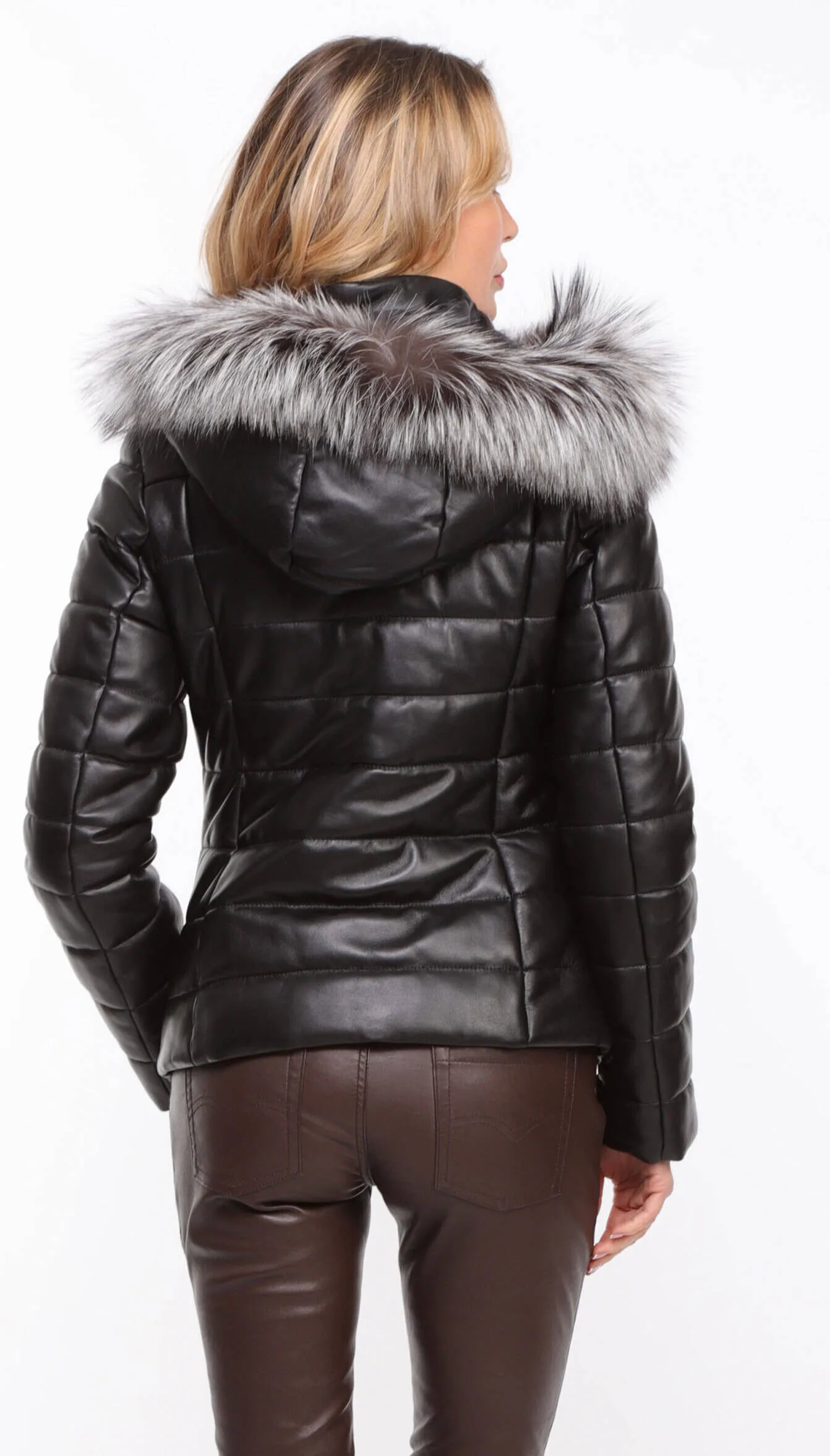 Women's black hooded down jacket \virginie\