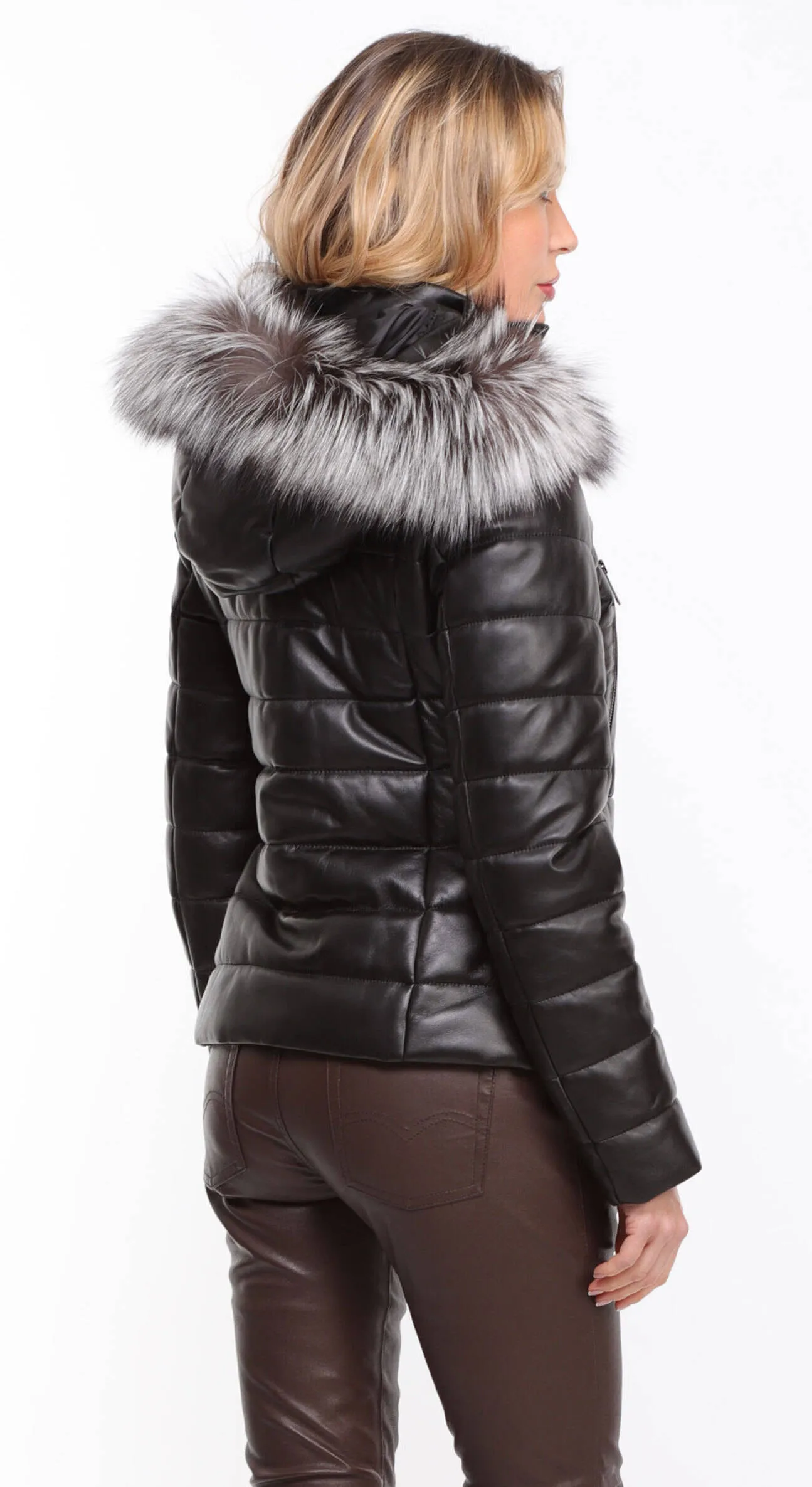 Women's black hooded down jacket \virginie\