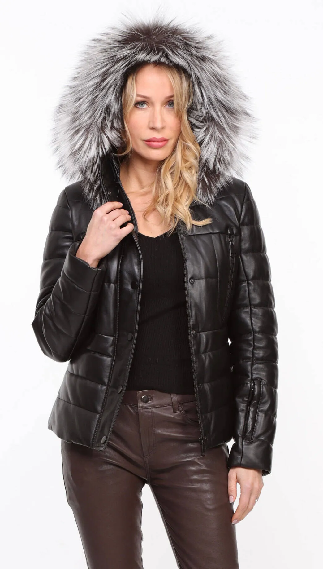 Women's black hooded down jacket \virginie\