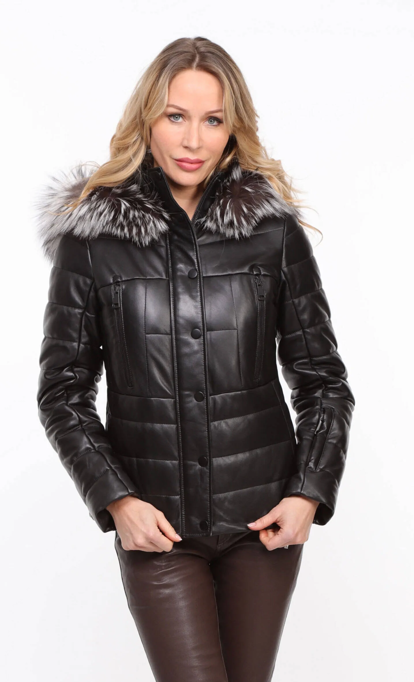 Women's black hooded down jacket \virginie\