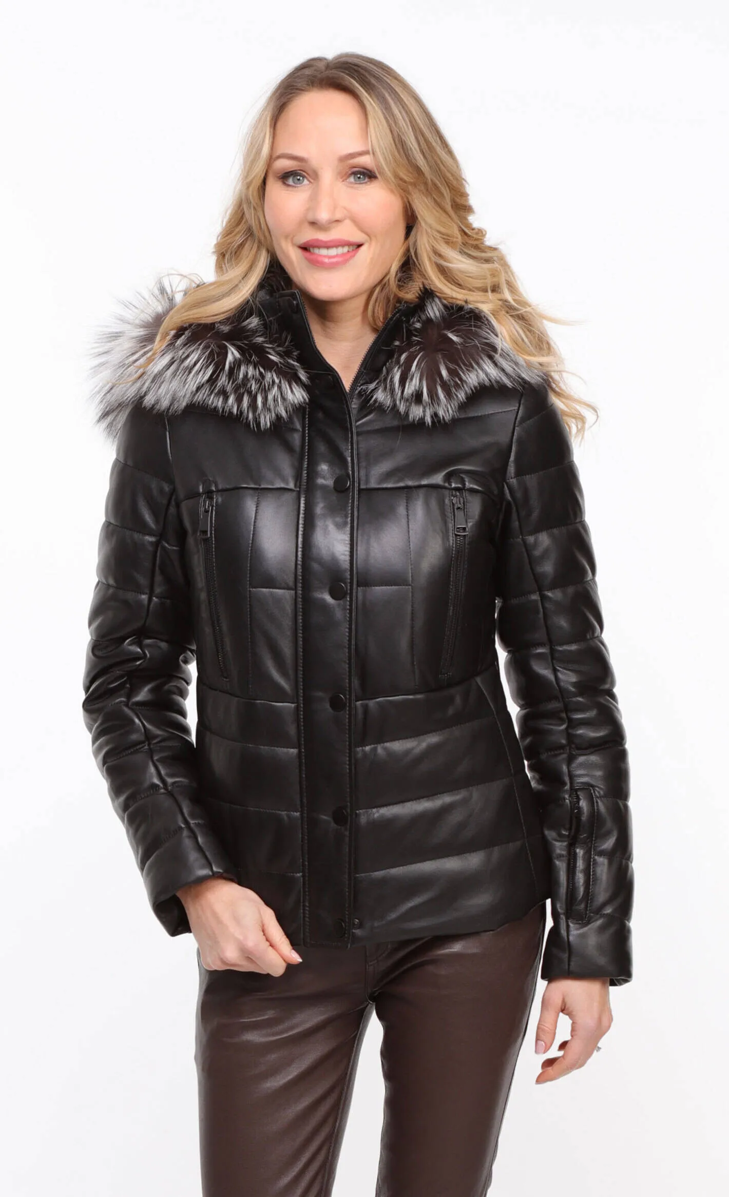 Women's black hooded down jacket \virginie\