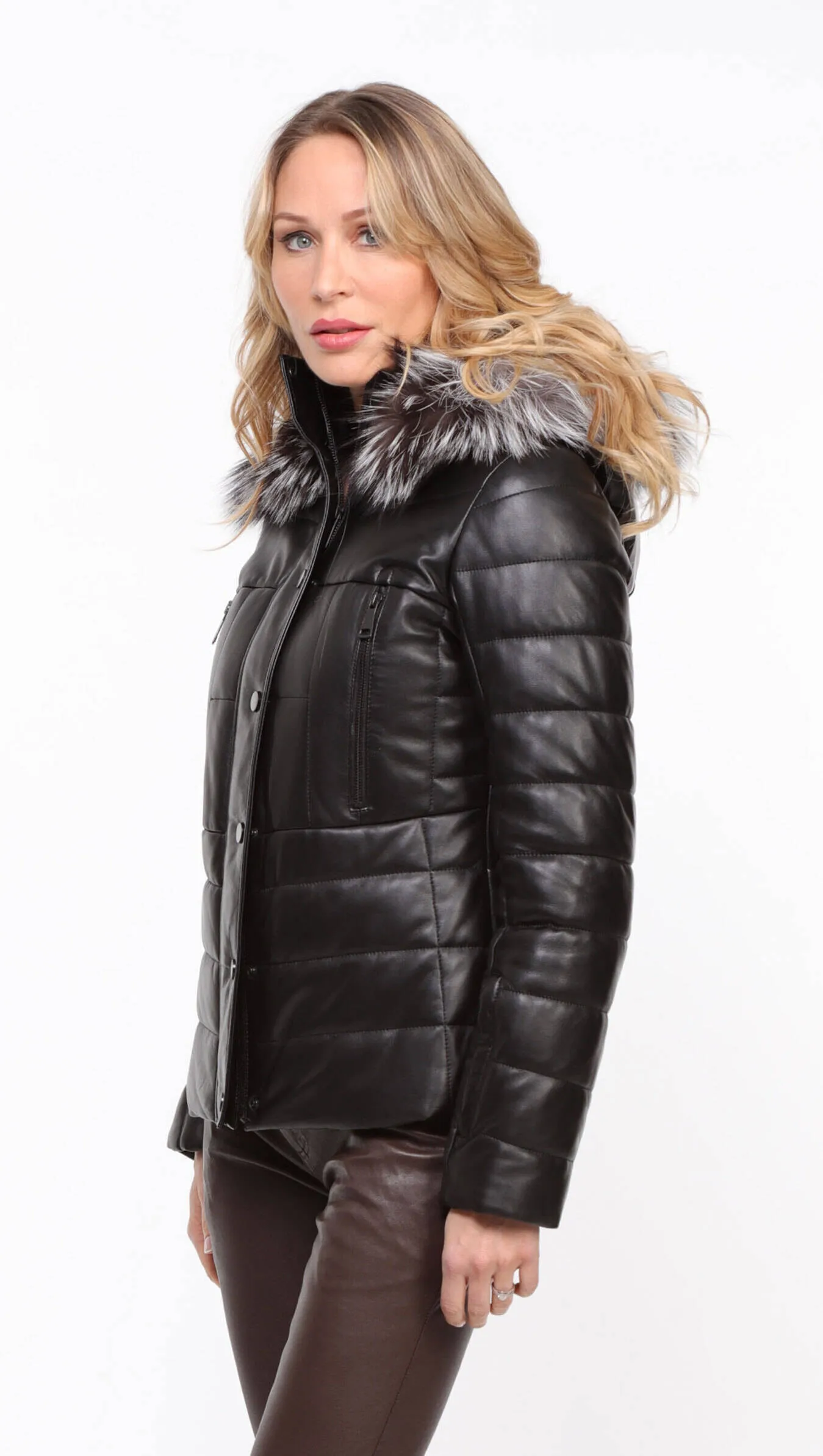 Women's black hooded down jacket \virginie\