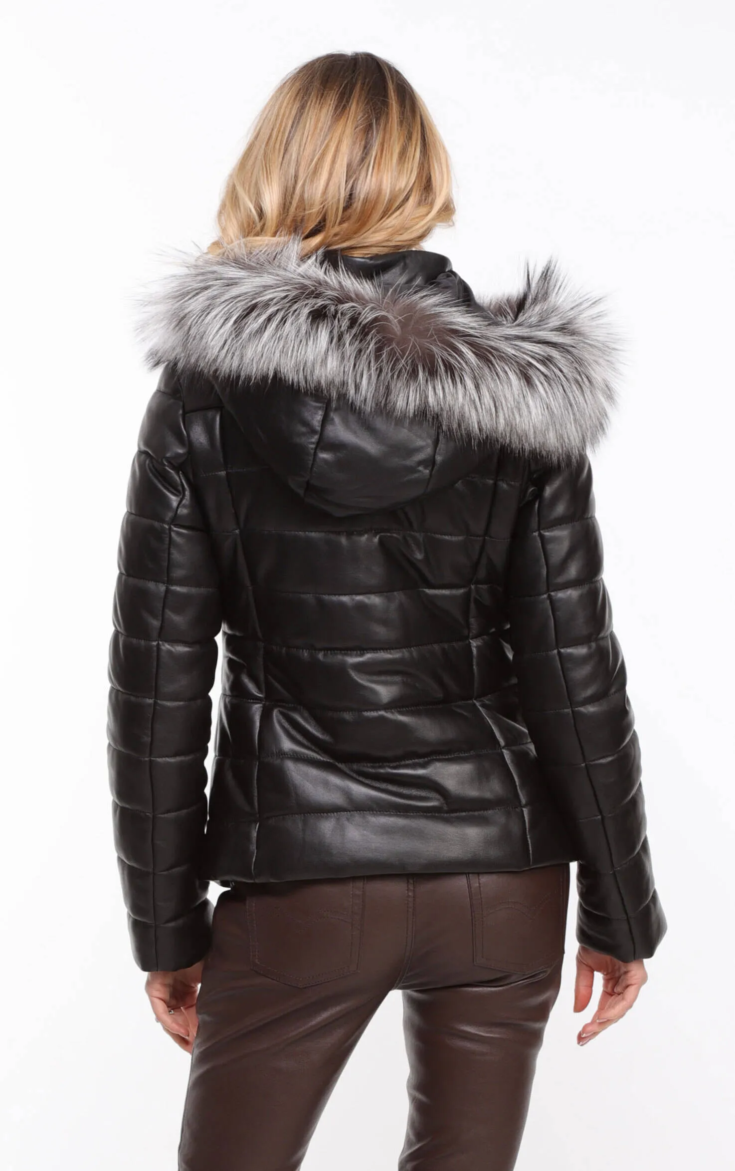 Women's black hooded down jacket \virginie\