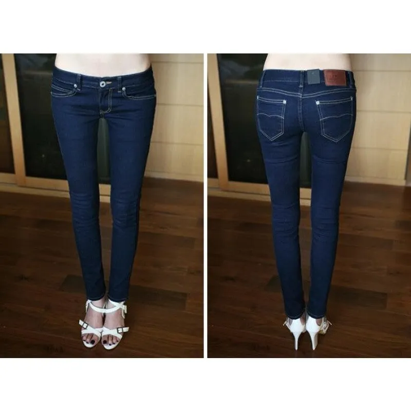 Women's Cotton Low Waist Zipper Fly Office Lady Pencil Fit Skinny Jeans