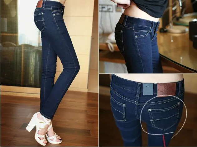 Women's Cotton Low Waist Zipper Fly Office Lady Pencil Fit Skinny Jeans