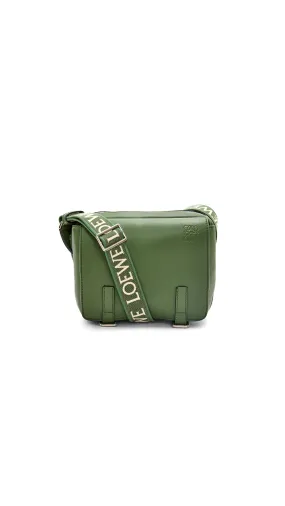 XS Military Messenger Bag in Supple Smooth Calfskin and Jacquard - Hunter Green