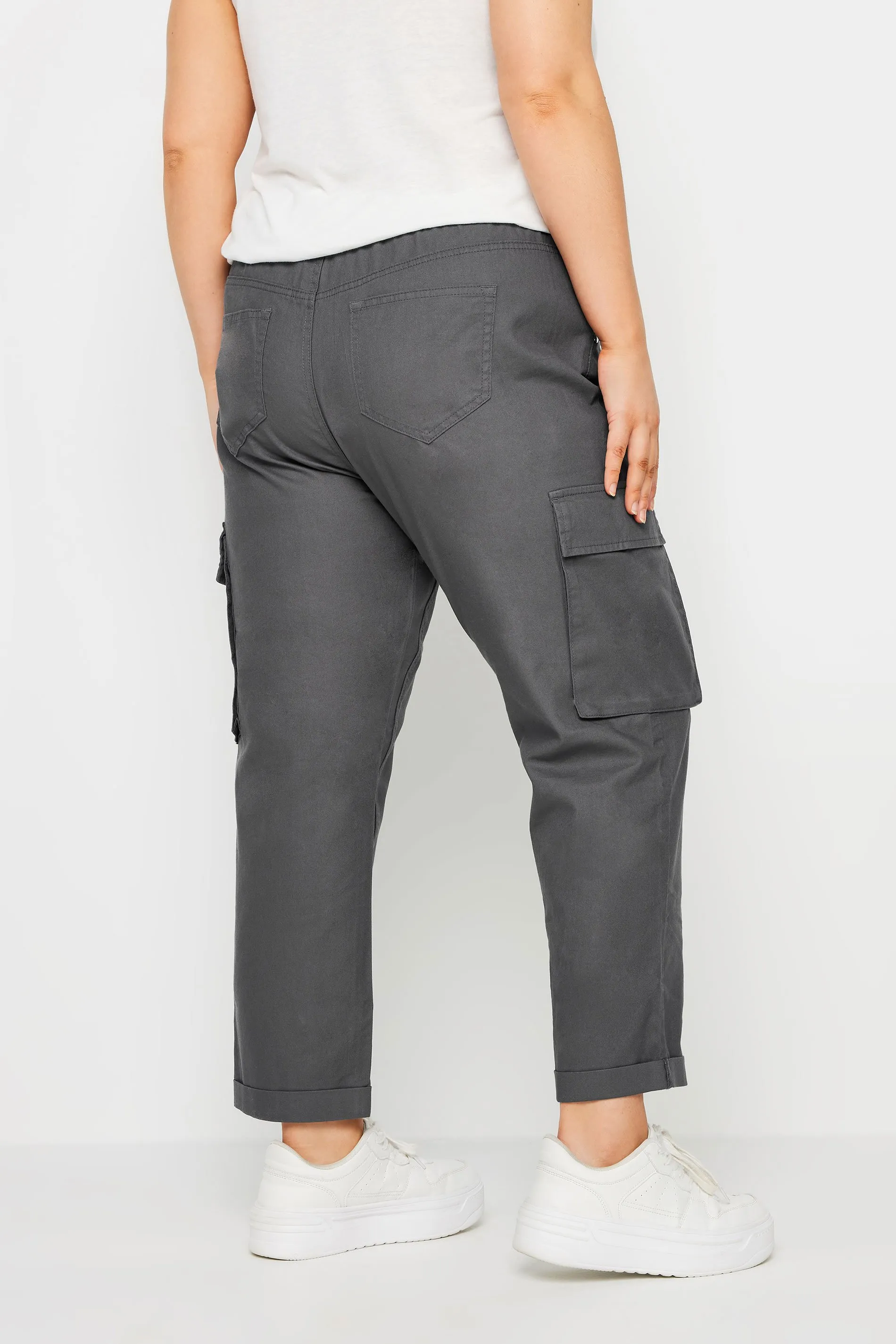 YOURS Curve Charcoal Grey Paperbag Utility Trousers