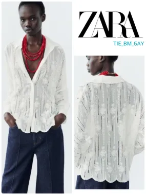 ZARA  |Casual Style Long Sleeves Plain Cotton Shirts & Blouses