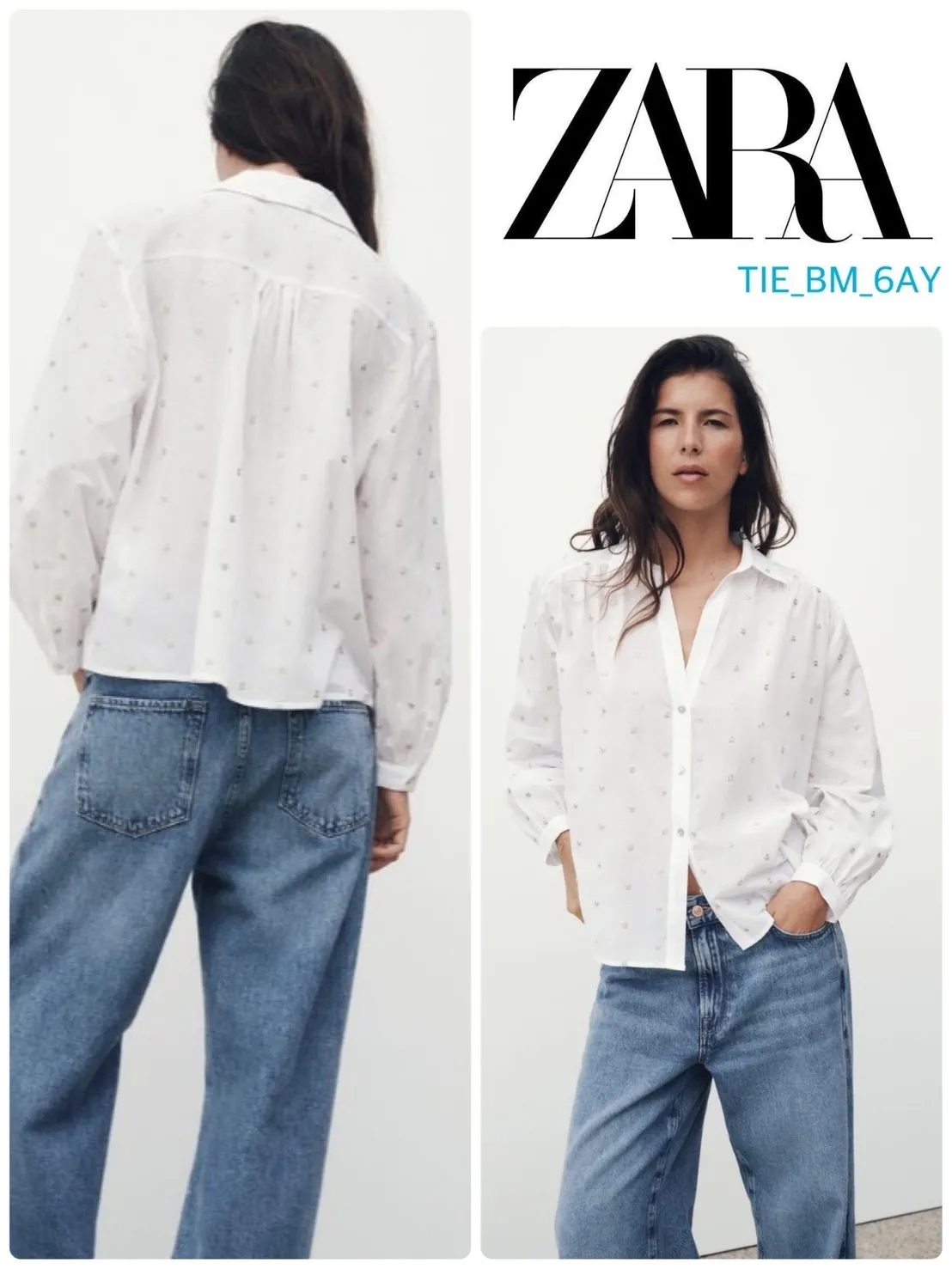 ZARA  |Dots Casual Style Long Sleeves Cotton Shirts & Blouses