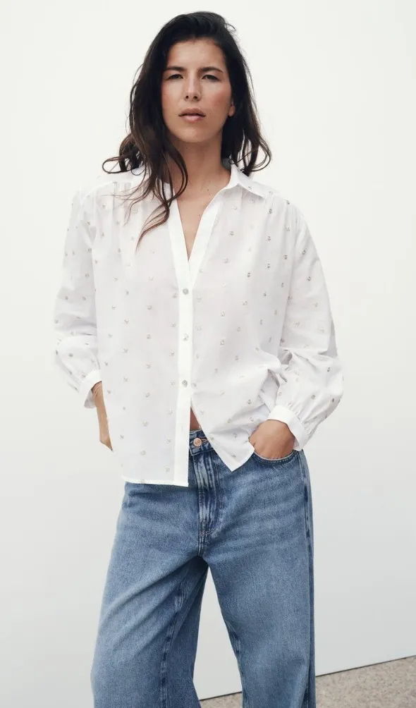 ZARA  |Dots Casual Style Long Sleeves Cotton Shirts & Blouses