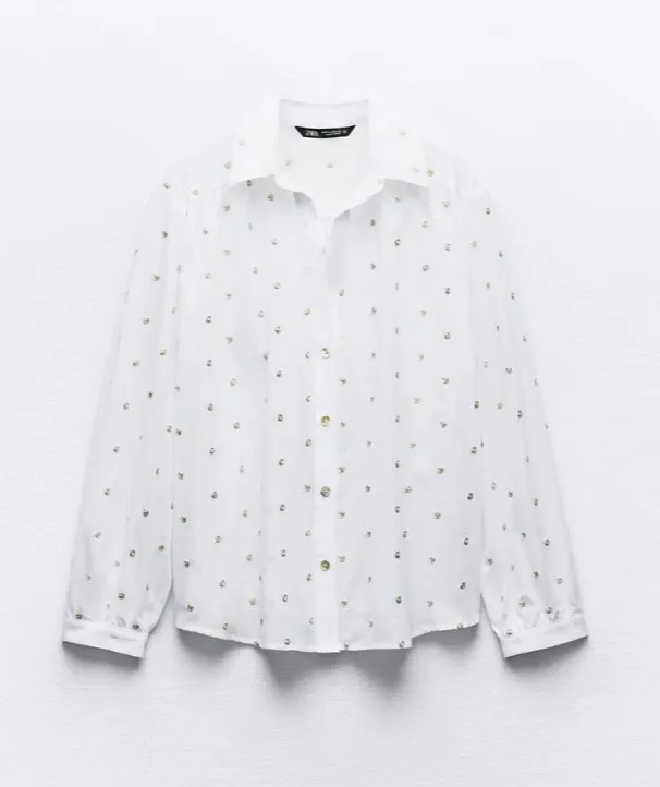 ZARA  |Dots Casual Style Long Sleeves Cotton Shirts & Blouses